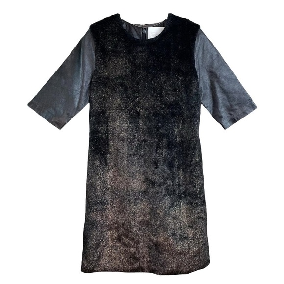 ASOS Genuine Leather Faux Fur Cocktail Dress Metallic Bronze Black Size US 4 - Picture 7 of 7